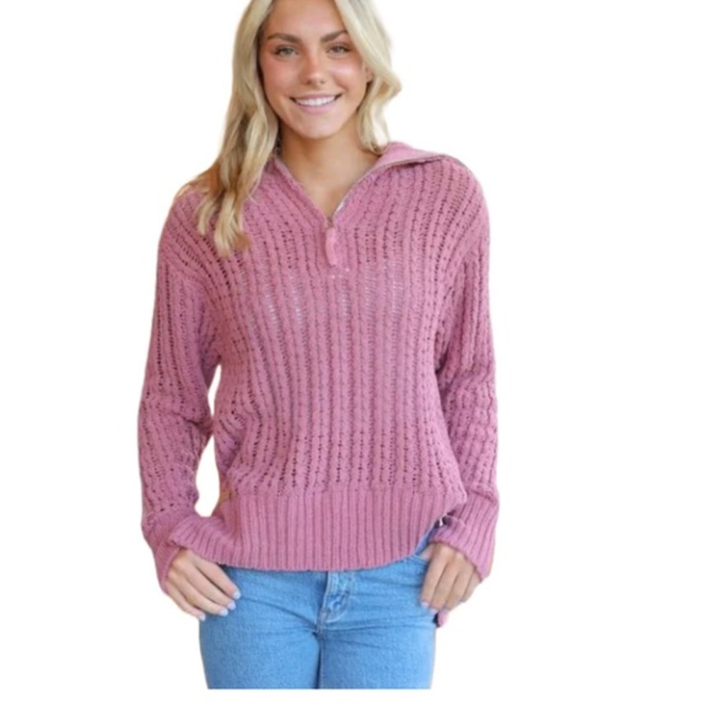 Simply Southern 1/4 Zip Soft Knit Sweater in Soft Plum NWT Med $39.99